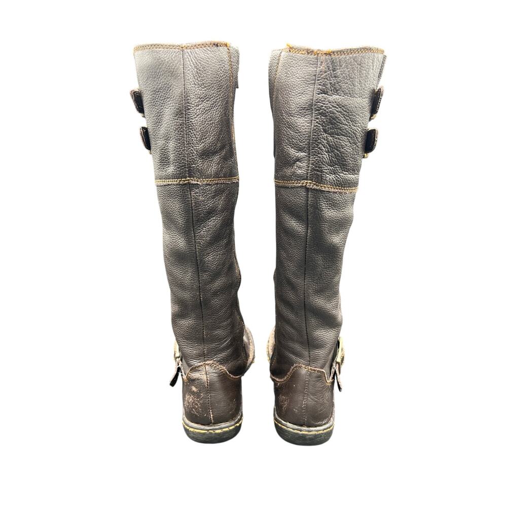 🤎b.o.c Born US 8 Brown Leather Tall Boots Buckle Zip Y2K Boho Moto Western Fall - Picture 4 of 9